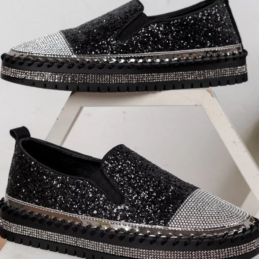 Rhinestone Sequin Round Toe Platform Loafers Apparel and Accessories