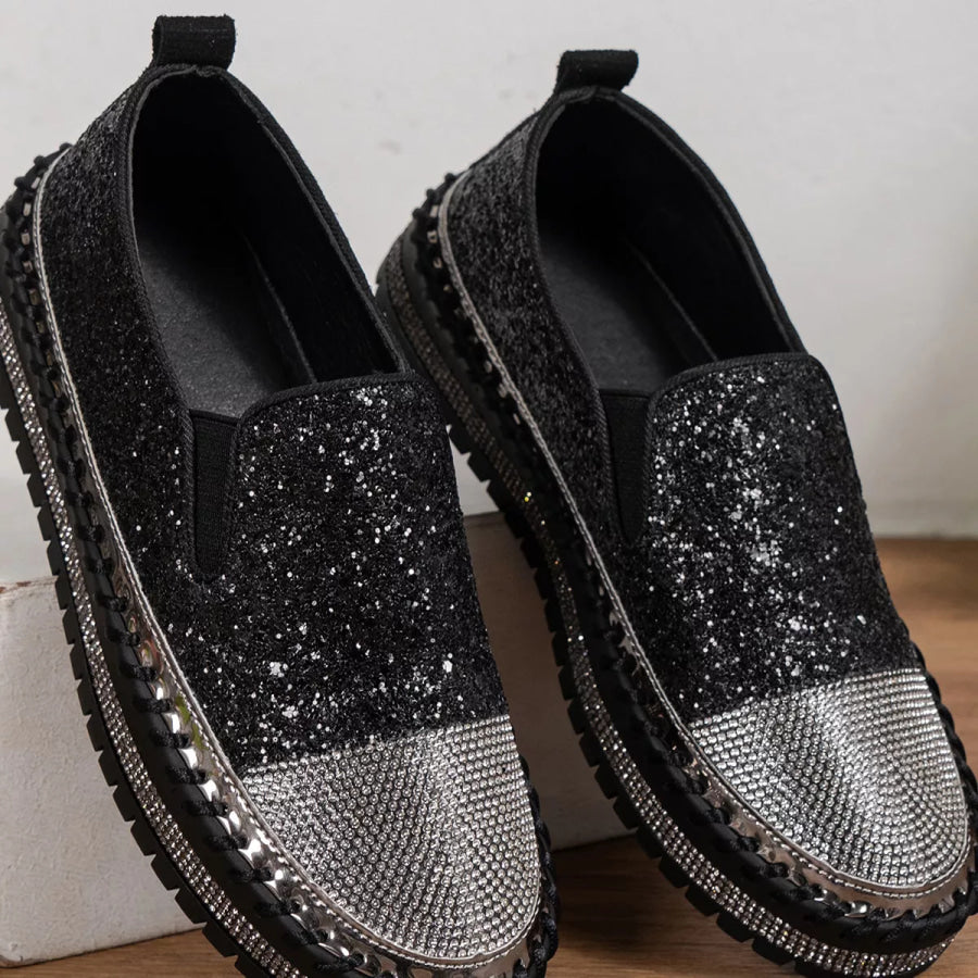 Rhinestone Sequin Round Toe Platform Loafers Apparel and Accessories