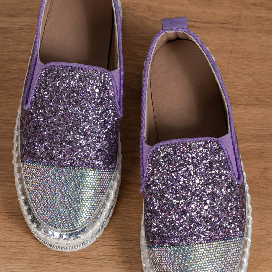 Rhinestone Sequin Round Toe Platform Loafers Apparel and Accessories