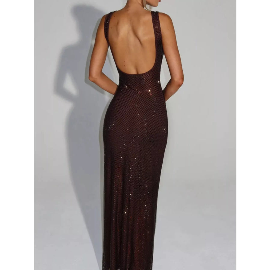 Rhinestone Sleeveless Bodycon Maxi Dress Apparel and Accessories