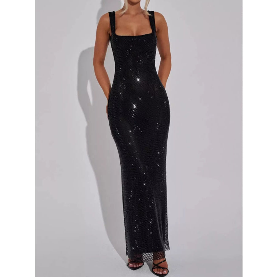 Rhinestone Sleeveless Bodycon Maxi Dress Black / XS Apparel and Accessories