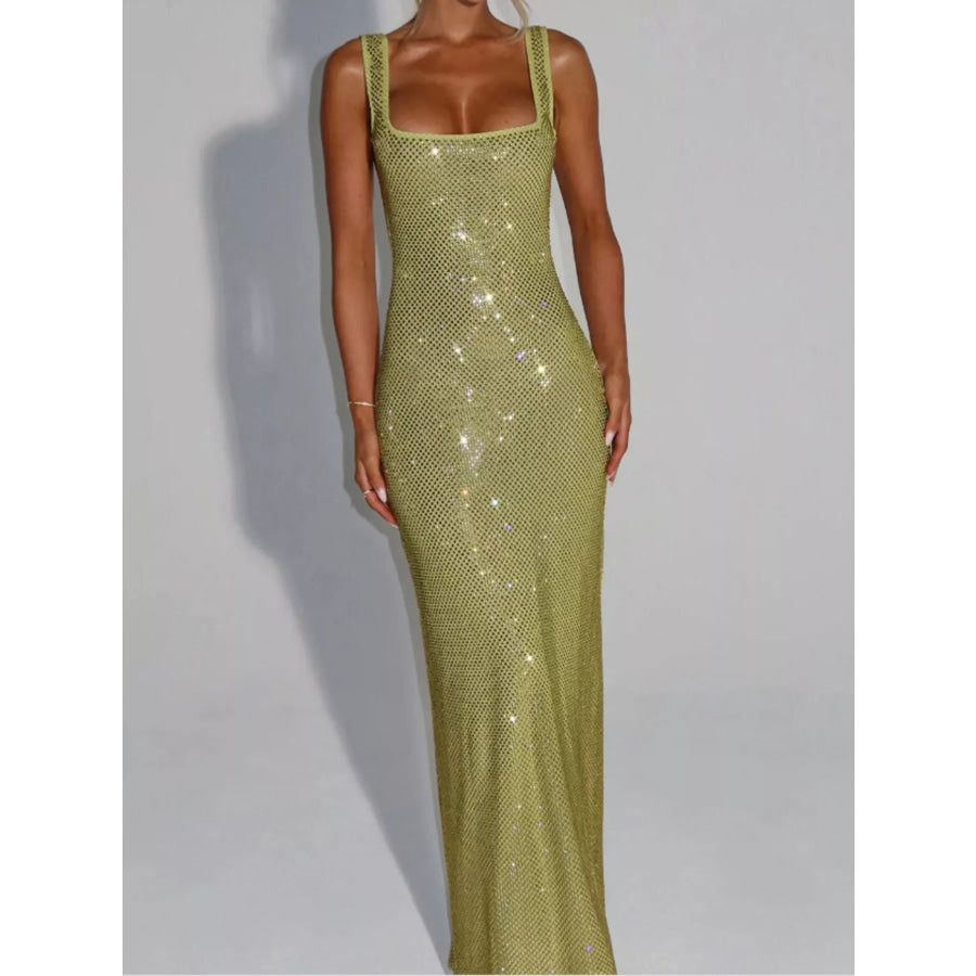 Rhinestone Sleeveless Bodycon Maxi Dress Green / XS Apparel and Accessories