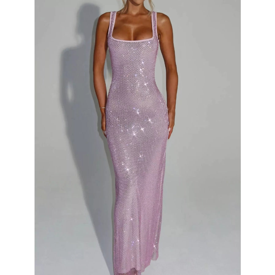 Rhinestone Sleeveless Bodycon Maxi Dress Pink / XS Apparel and Accessories