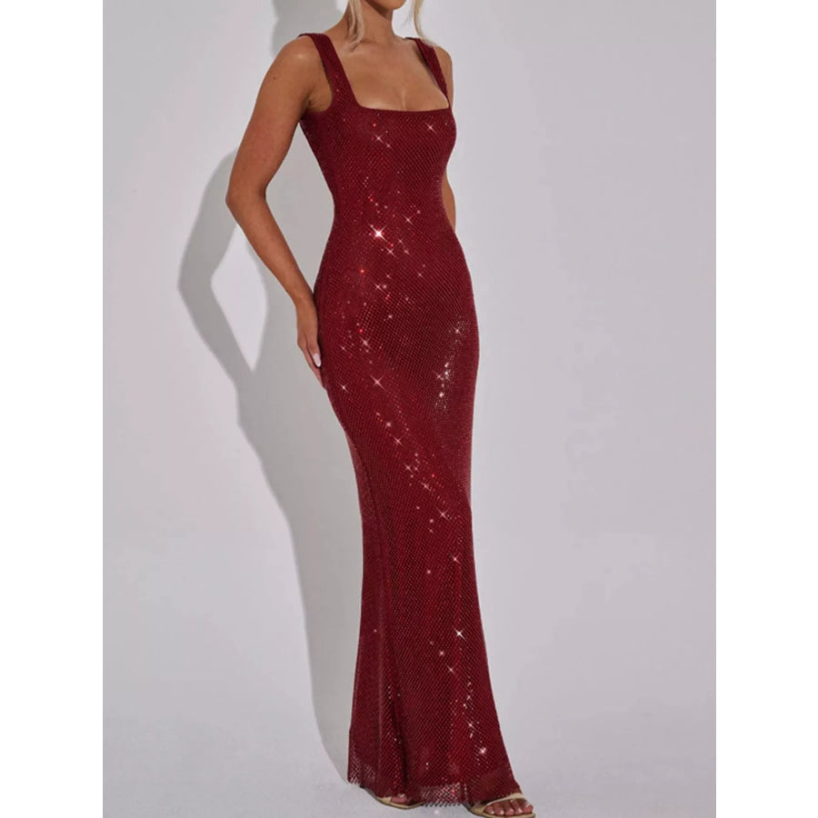 Rhinestone Sleeveless Bodycon Maxi Dress Red / XS Apparel and Accessories