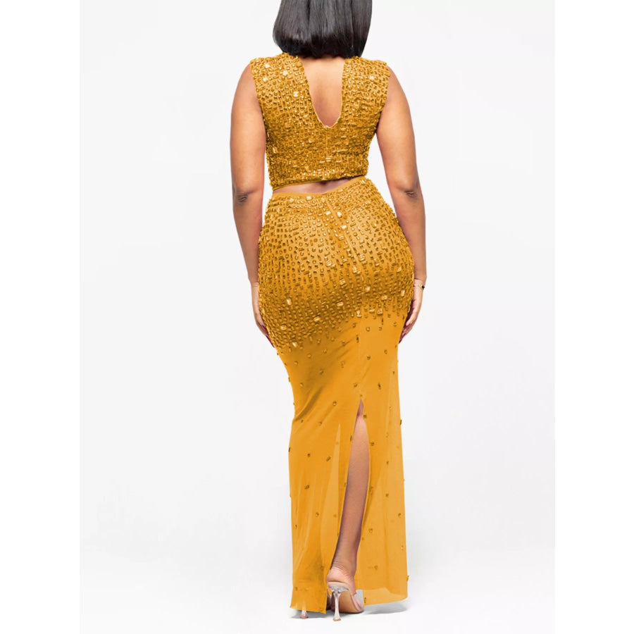 Rhinestone Sleeveless Top and Skirt Set Apparel and Accessories