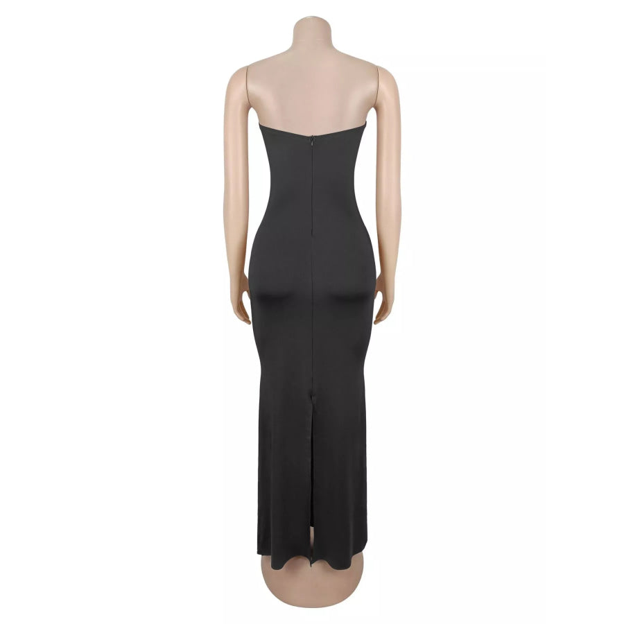 Rhinestone Slit Back Tube Maxi Dress Apparel and Accessories