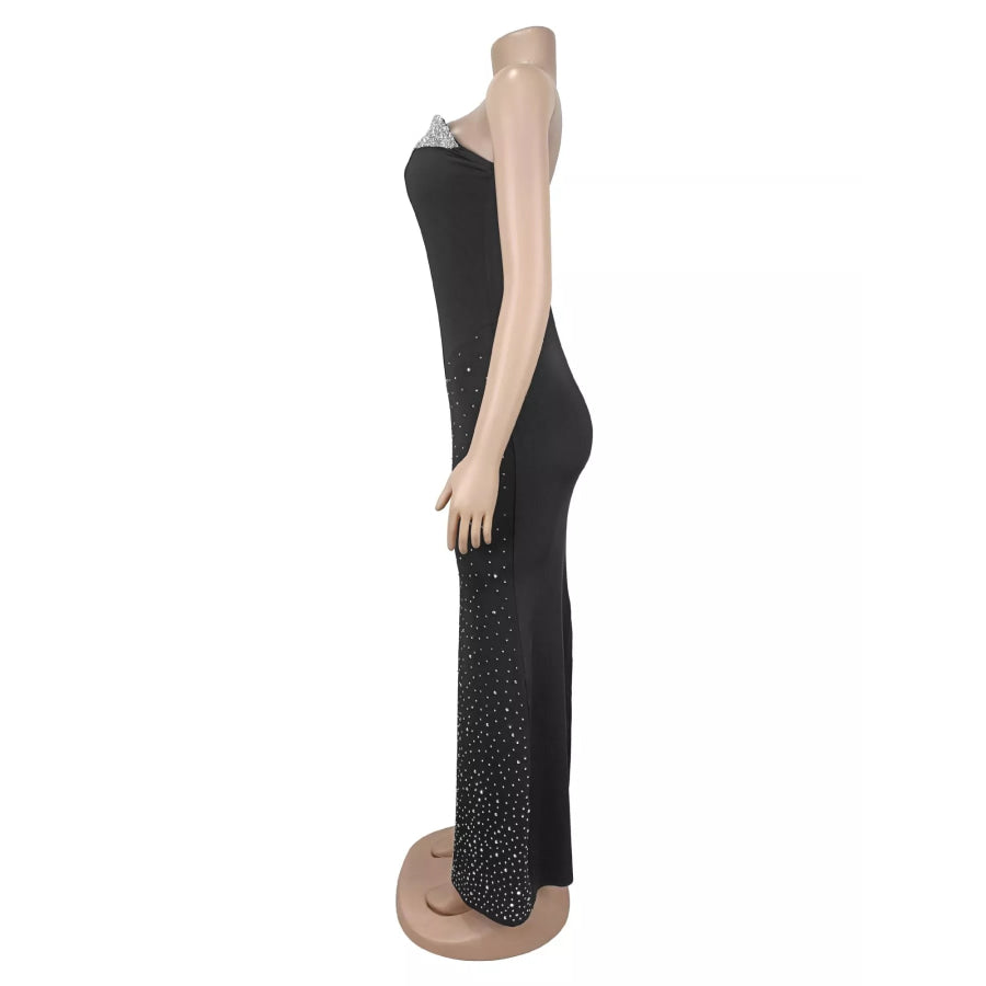 Rhinestone Slit Back Tube Maxi Dress Apparel and Accessories