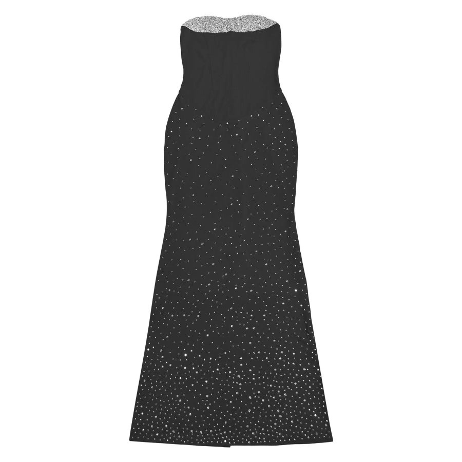 Rhinestone Slit Back Tube Maxi Dress Apparel and Accessories