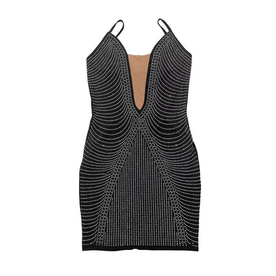 Rhinestone Spaghetti Strap Mini Dress Apparel and Accessories