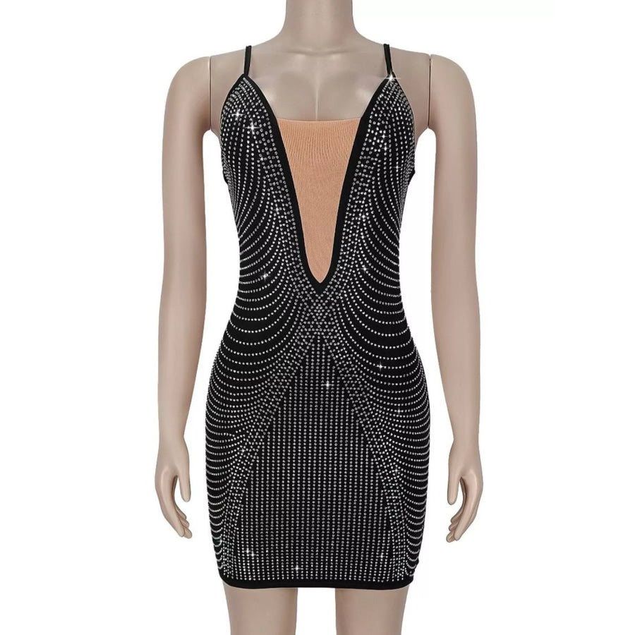 Rhinestone Spaghetti Strap Mini Dress Apparel and Accessories