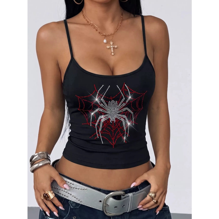 Rhinestone Spider Slim Fit Cami Black / S Apparel and Accessories
