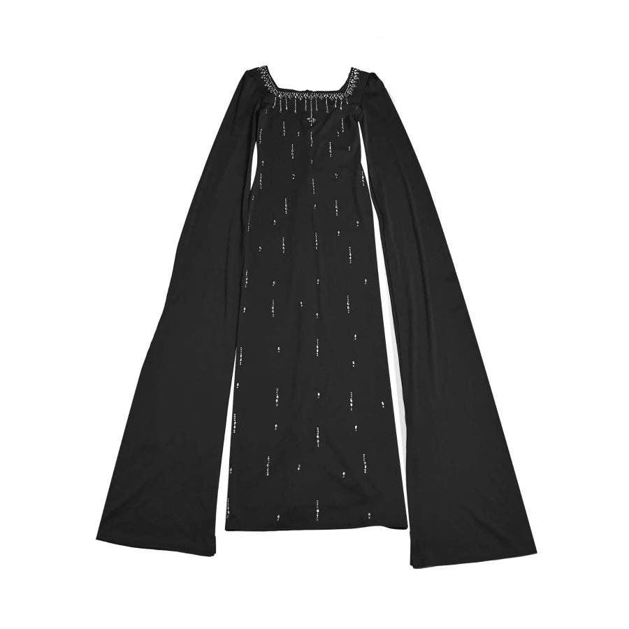 Rhinestone Square Neck Slit Sleeve Maxi Dress Apparel and Accessories