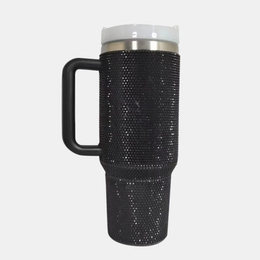 Rhinestone Stainless Steel Tumbler with Straw Black / One Size Drinkware