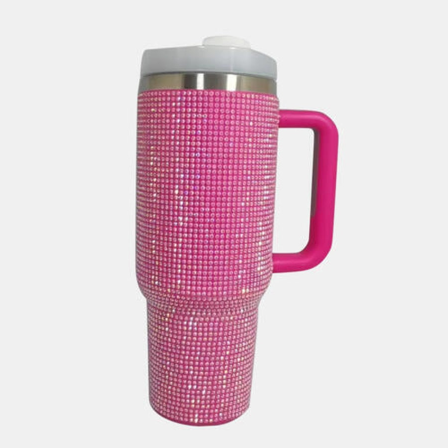 Rhinestone Stainless Steel Tumbler with Straw Hot Pink / One Size Drinkware