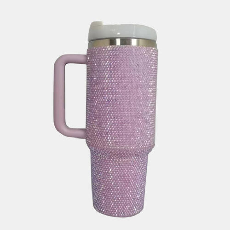 Rhinestone Stainless Steel Tumbler with Straw Lilac / One Size Drinkware