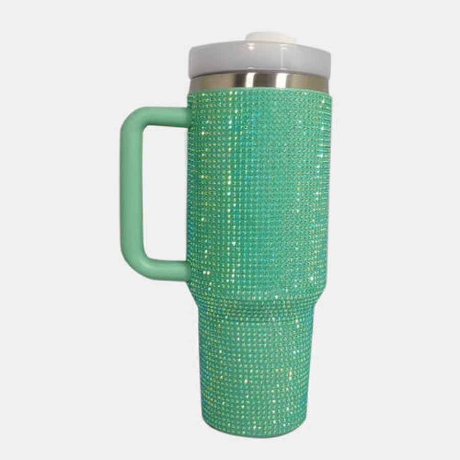 Rhinestone Stainless Steel Tumbler with Straw Mid Green / One Size Drinkware