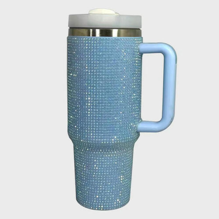 Rhinestone Stainless Steel Tumbler with Straw Pastel Blue / One Size Drinkware