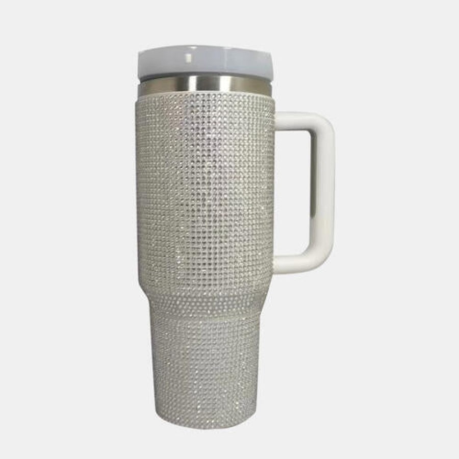 Rhinestone Stainless Steel Tumbler with Straw White / One Size Drinkware