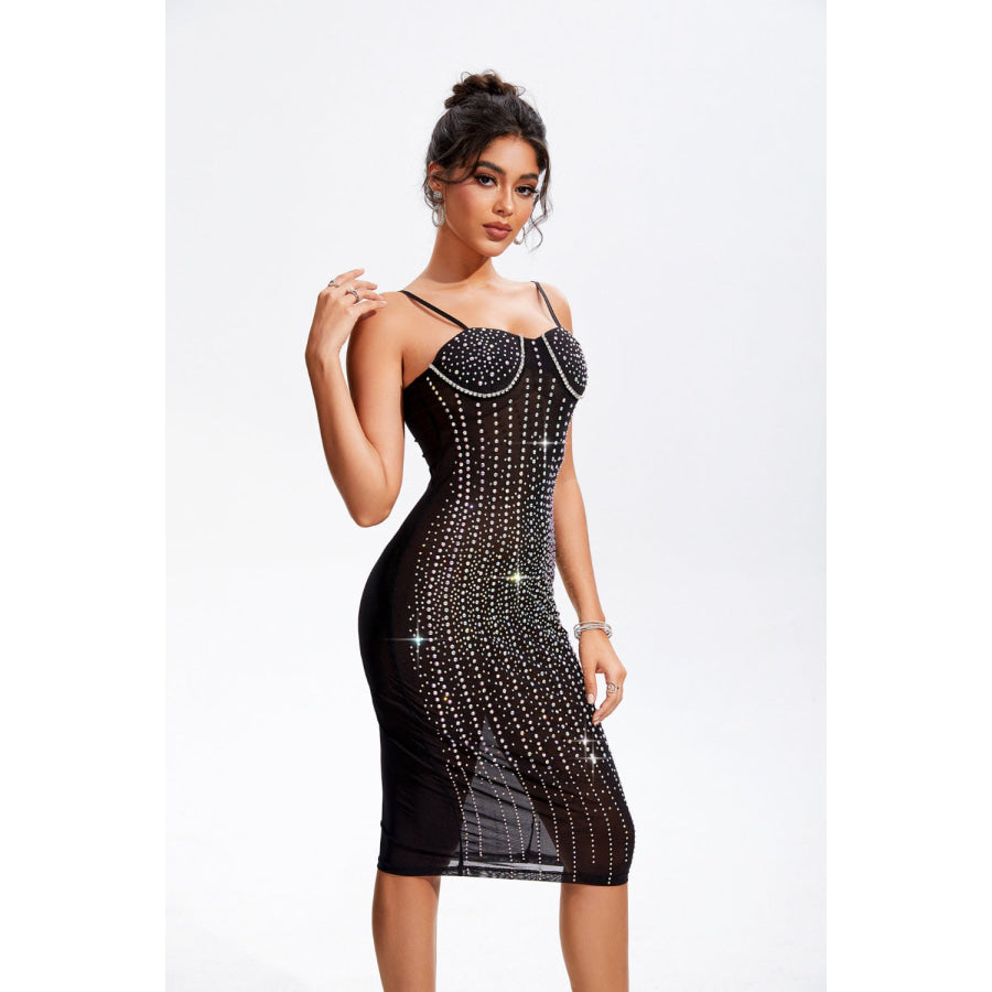Rhinestone Sweetheart Neck Wrap Cami Dress Black / S Apparel and Accessories