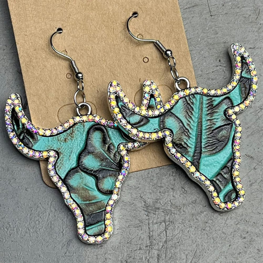 Rhinestone Trim Alloy Bull Earrings Turquoise / One Size