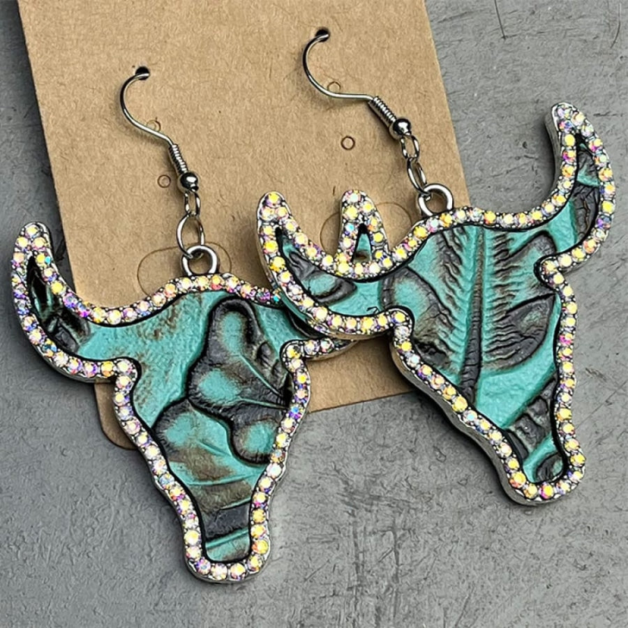 Rhinestone Trim Alloy Bull Earrings Turquoise / One Size