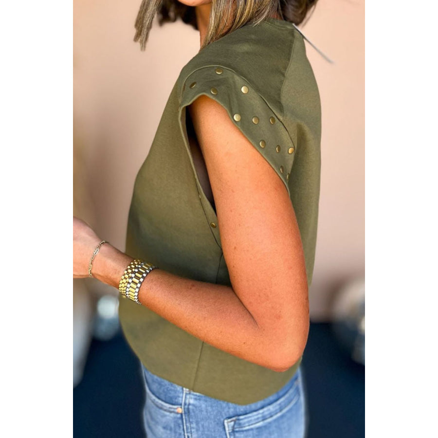 Rhinestone US Flag Round Neck Cap Sleeve T - Shirt Moss / S Apparel and Accessories