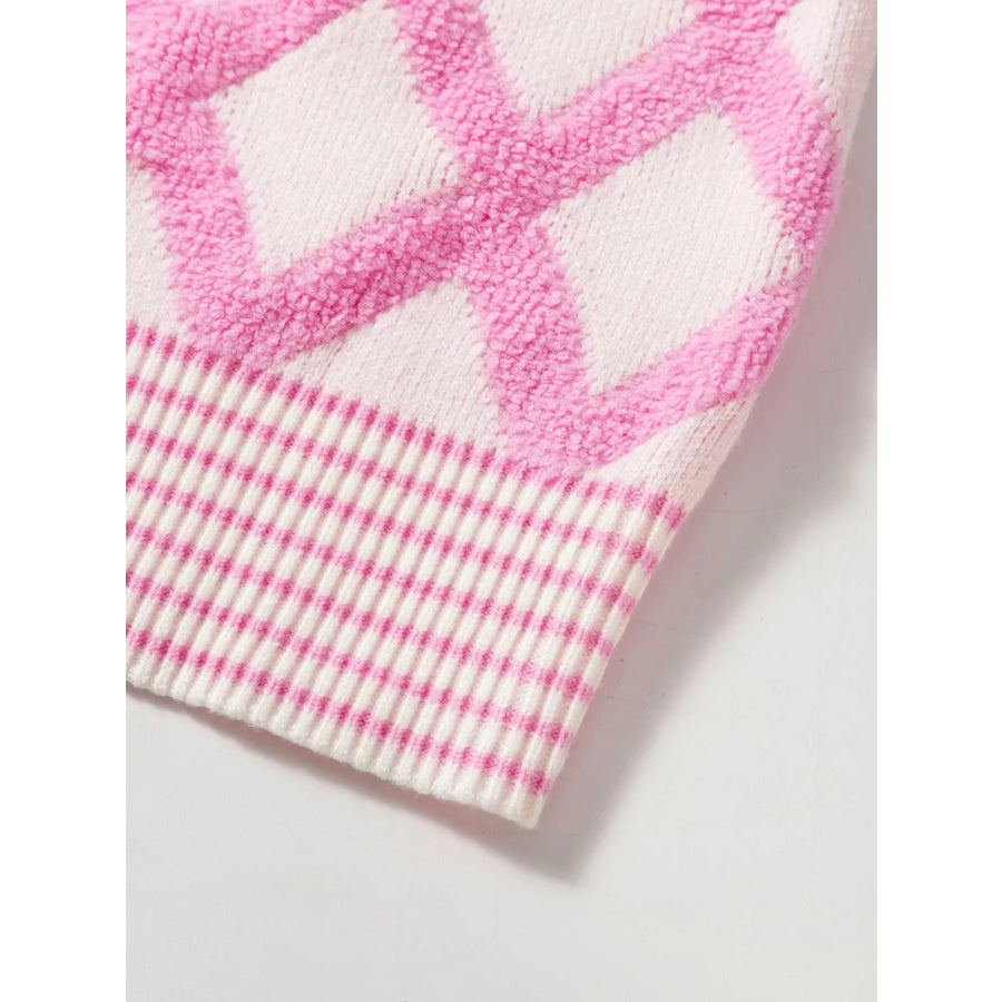 Rhombus Pattern Knit Open Front Pocketed Cardigans Apparel and Accessories