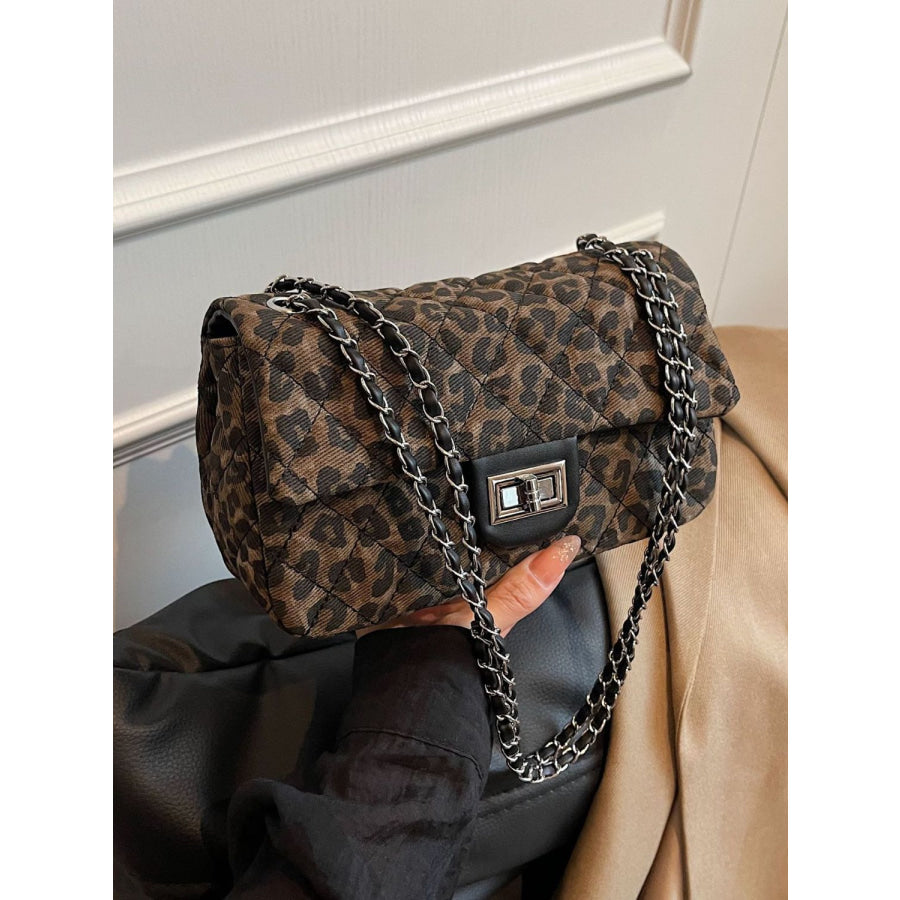 Rhombus Twist-Lock Shoulder Bag Leopard / One Size Apparel and Accessories