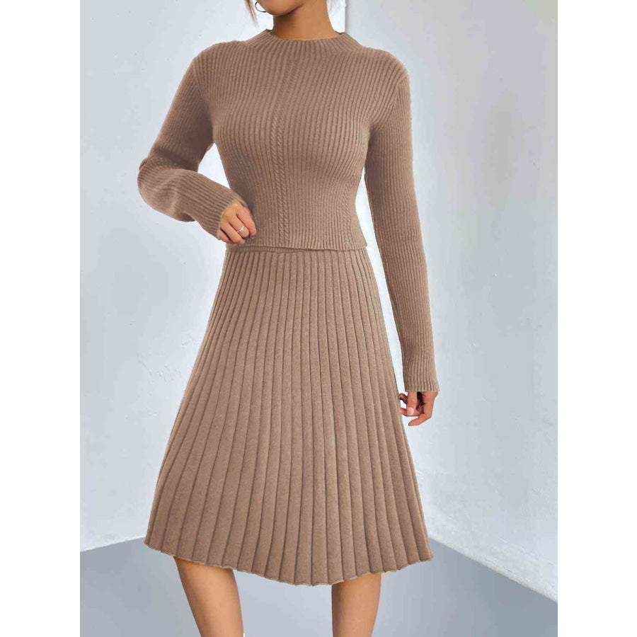 Rib-Knit Sweater and Skirt Set Dust Storm / S