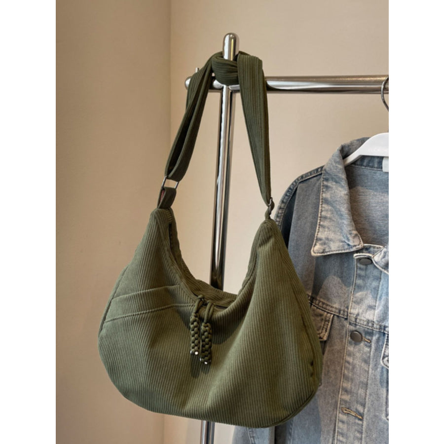 Ribbed Adjustable Strap Shoulder Bag Moss / One Size Apparel and Accessories