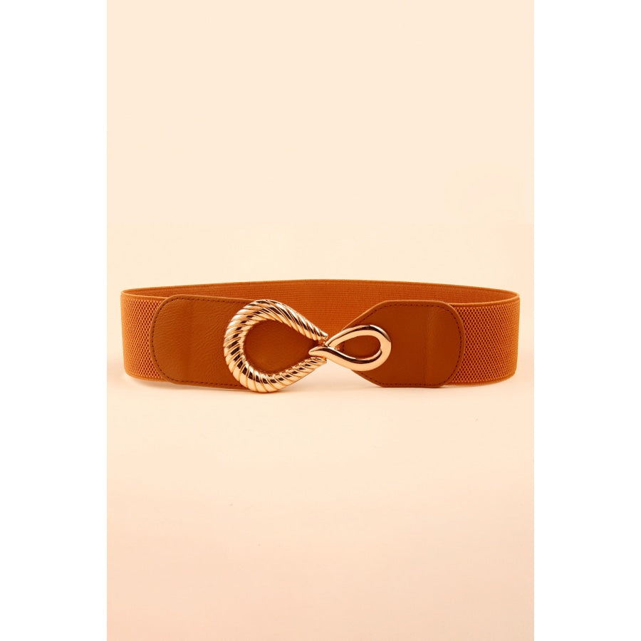 Ribbed Alloy Buckle Elastic Belt Ochre / One Size