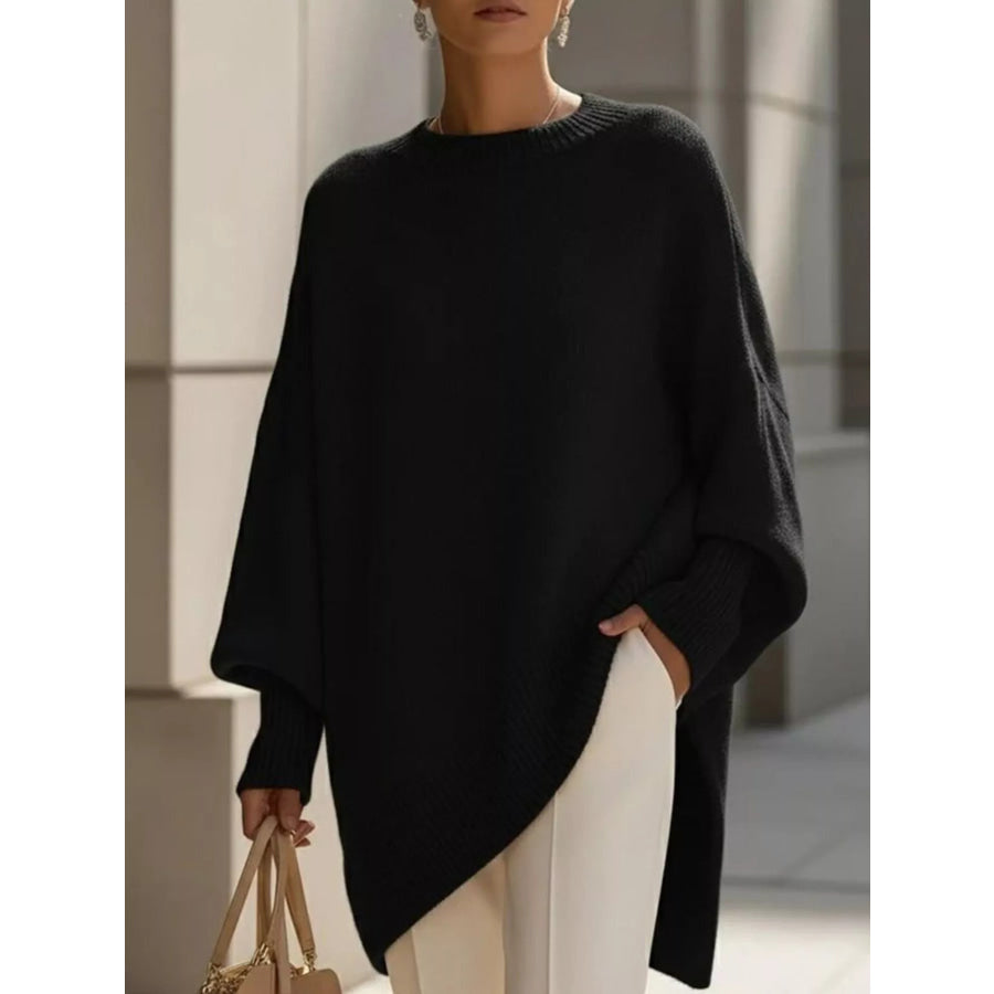 Ribbed Batwing Sleeve Oversized Sweater Black / XS Apparel and Accessories