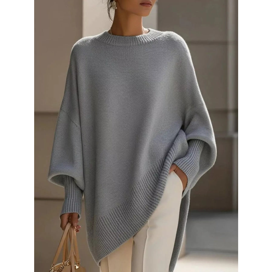 Ribbed Batwing Sleeve Oversized Sweater Gray / XS Apparel and Accessories