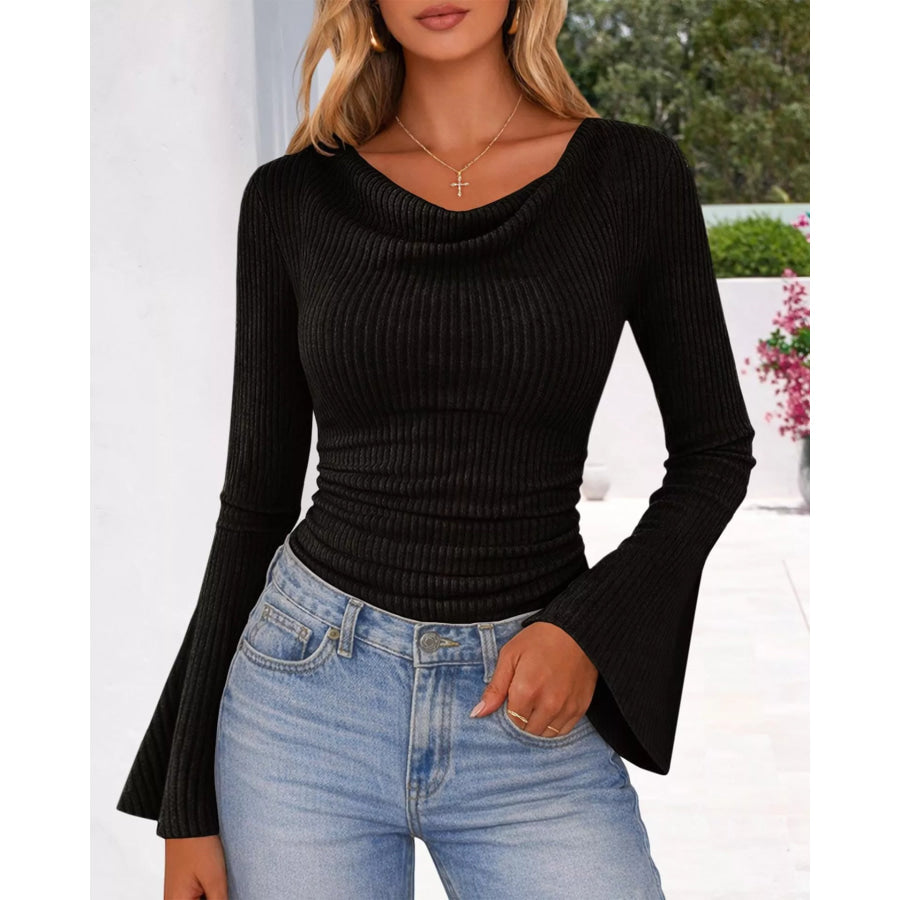 Ribbed Bell Sleeve T-Shirt Apparel and Accessories