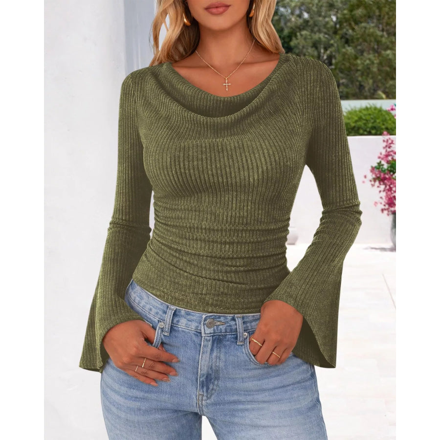 Ribbed Bell Sleeve T-Shirt Apparel and Accessories
