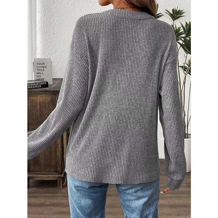 Ribbed Button Detail Long Sleeve T-Shirt Apparel and Accessories