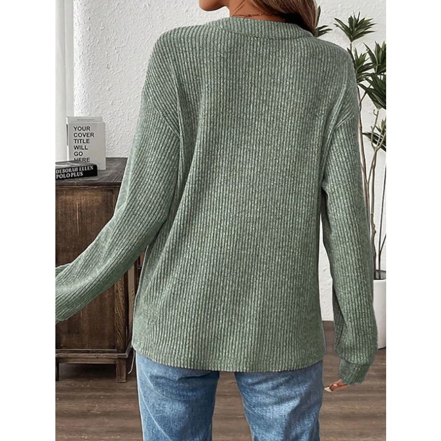 Ribbed Button Detail Long Sleeve T-Shirt Apparel and Accessories