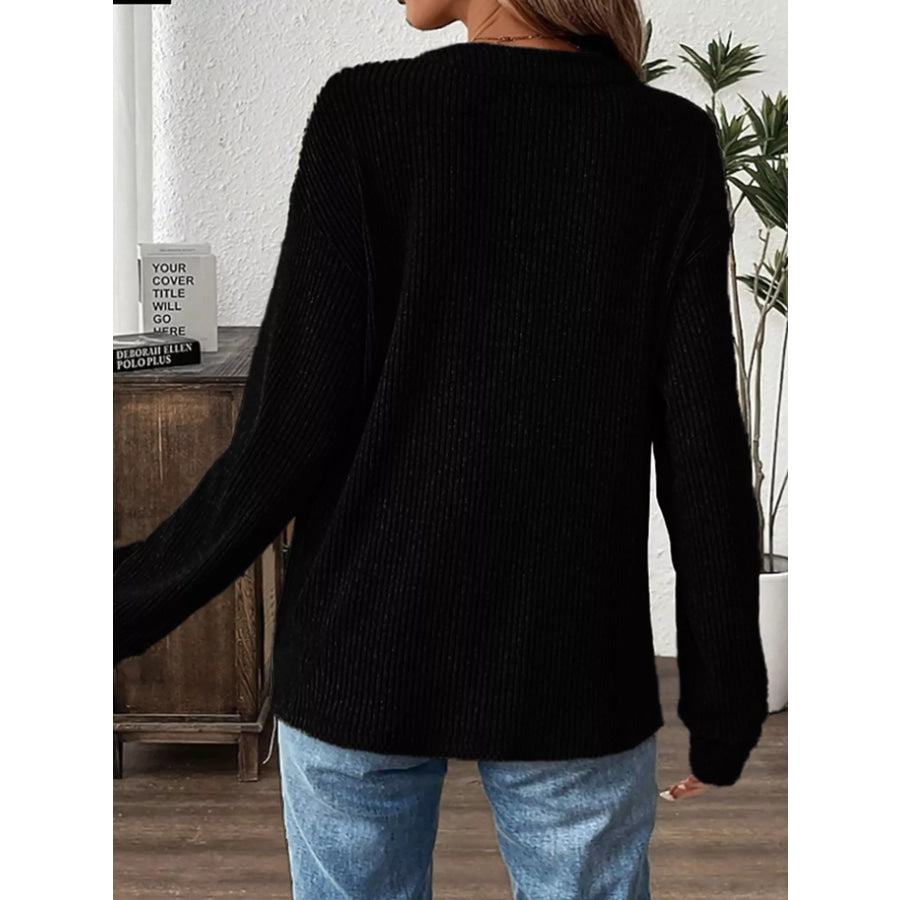 Ribbed Button Detail Long Sleeve T-Shirt Apparel and Accessories