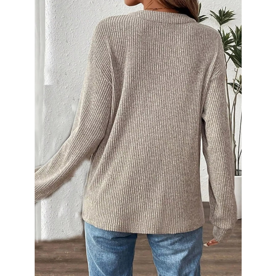Ribbed Button Detail Long Sleeve T-Shirt Apparel and Accessories