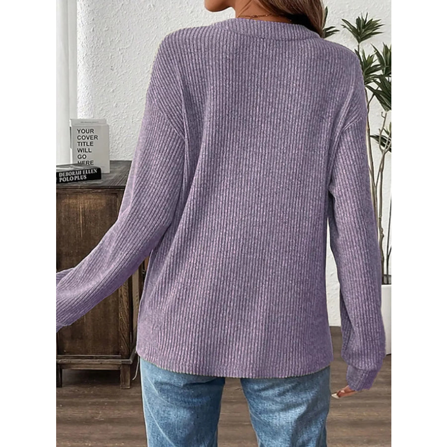 Ribbed Button Detail Long Sleeve T-Shirt Apparel and Accessories