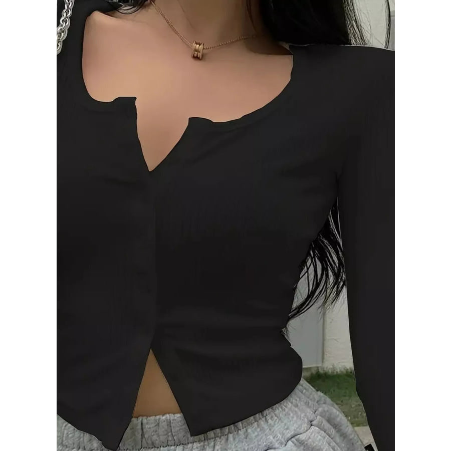 Ribbed Button-Down Long Sleeve T-Shirt Apparel and Accessories