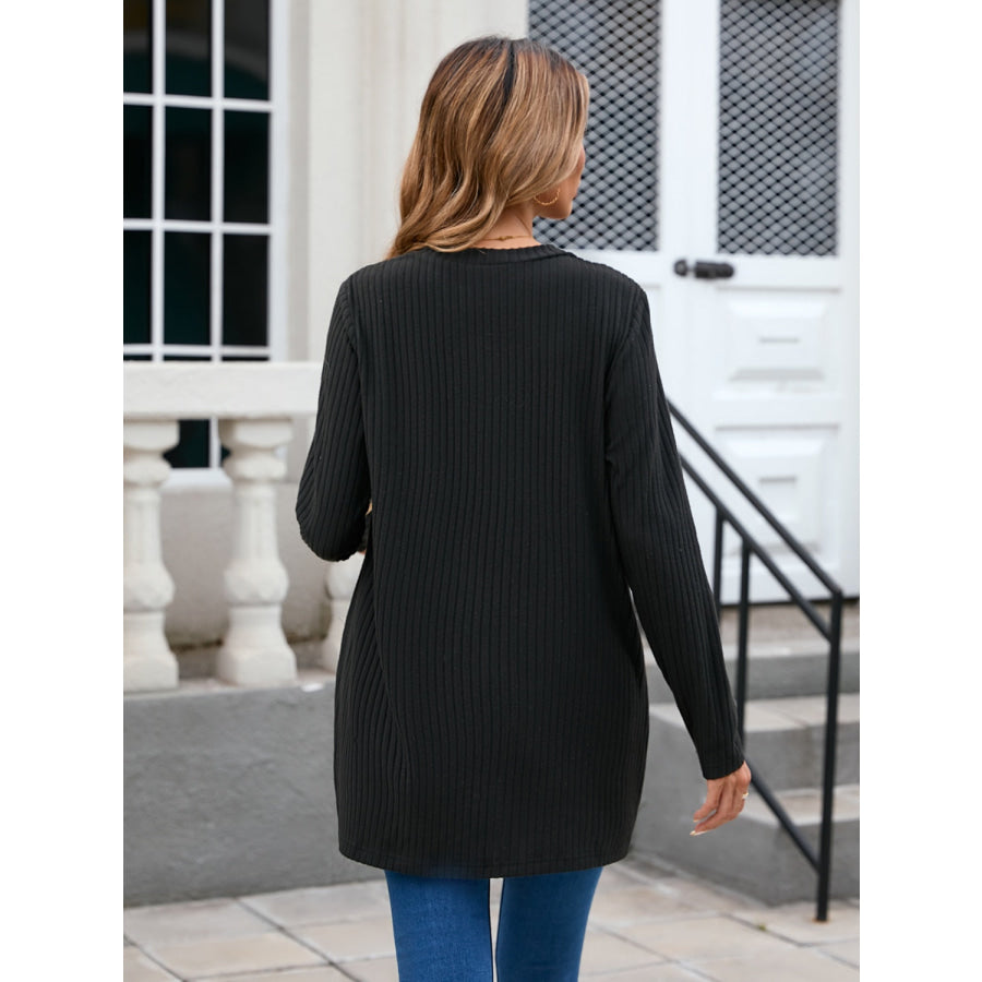 Ribbed Button Down V-Neck Long Sleeve Cardigan Apparel and Accessories