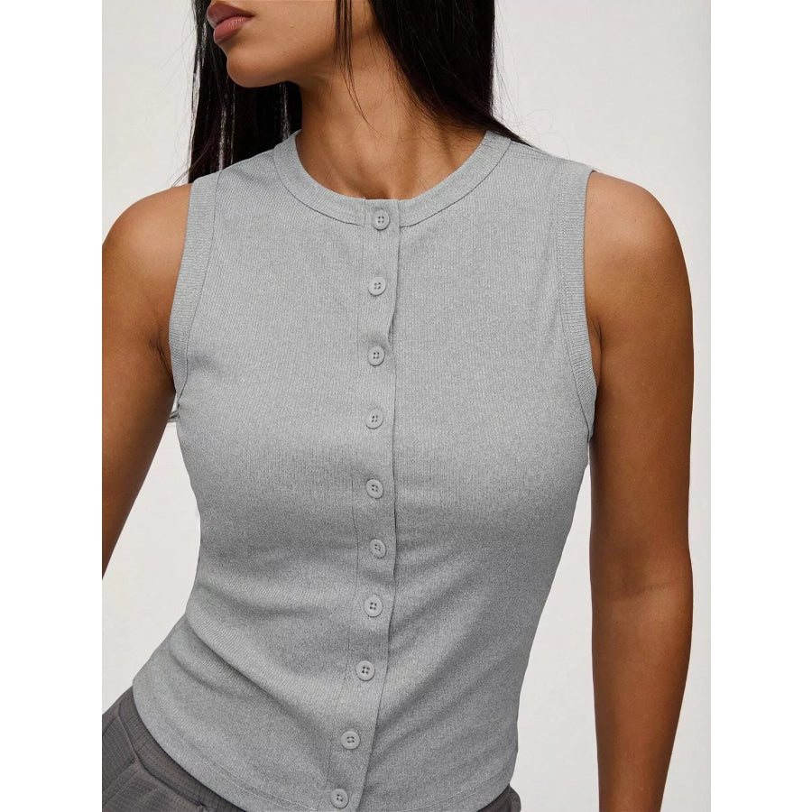 Ribbed Button-Front Sleeveless Tank Apparel and Accessories