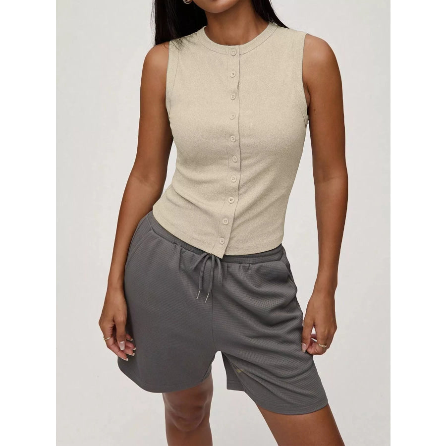 Ribbed Button-Front Sleeveless Tank Apparel and Accessories