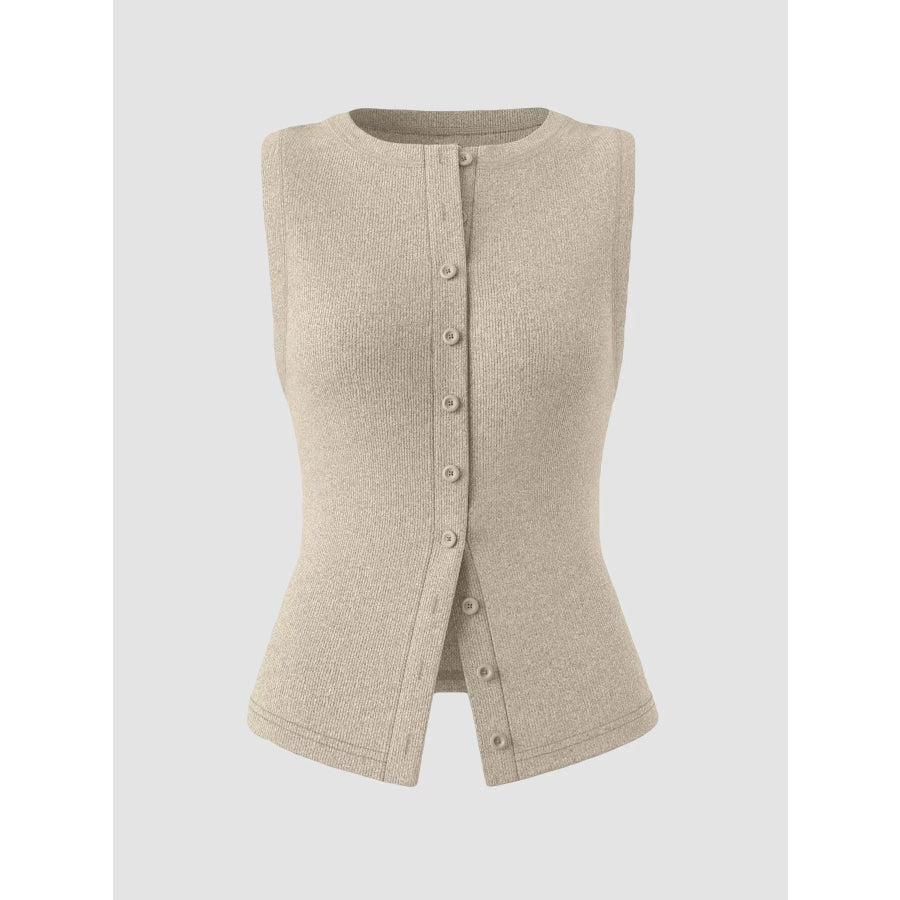 Ribbed Button-Front Sleeveless Tank Apparel and Accessories