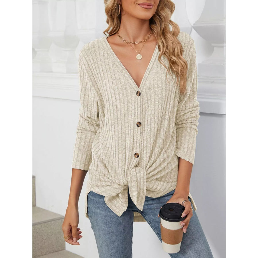 Ribbed Button-Up Cardigan Apparel and Accessories