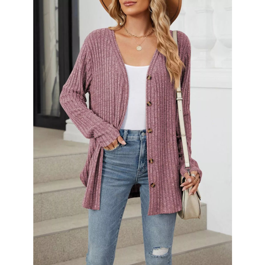 Ribbed Button-Up Cardigan Apparel and Accessories