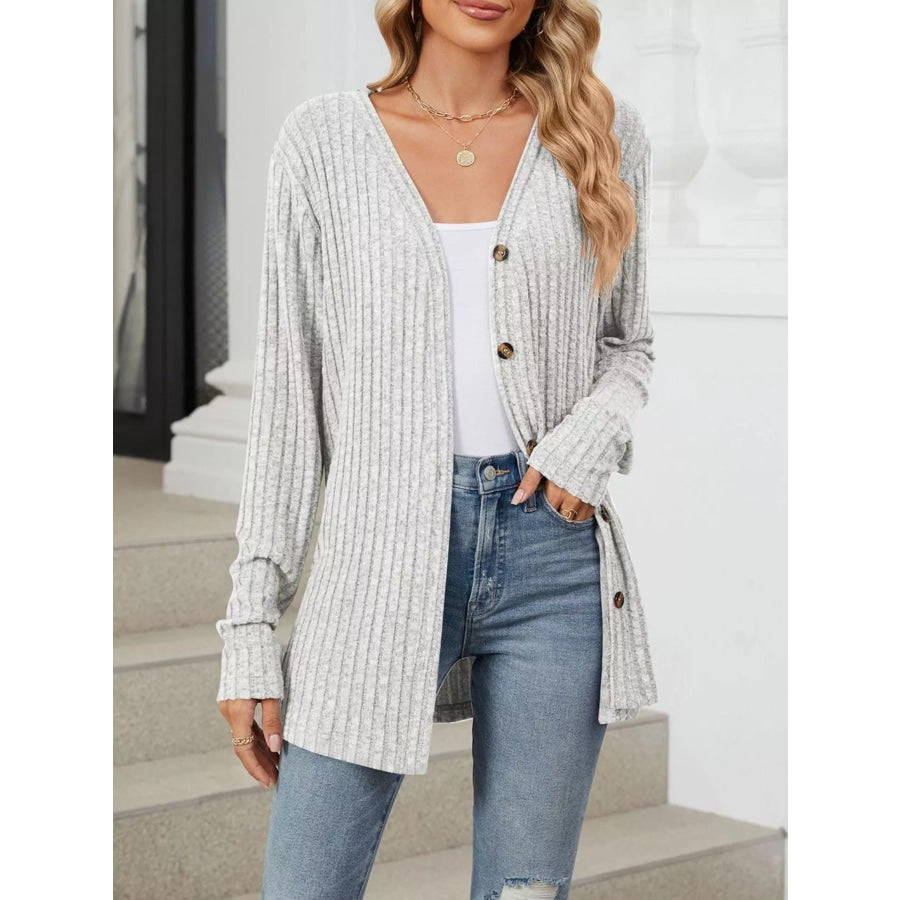 Ribbed Button-Up Cardigan Apparel and Accessories