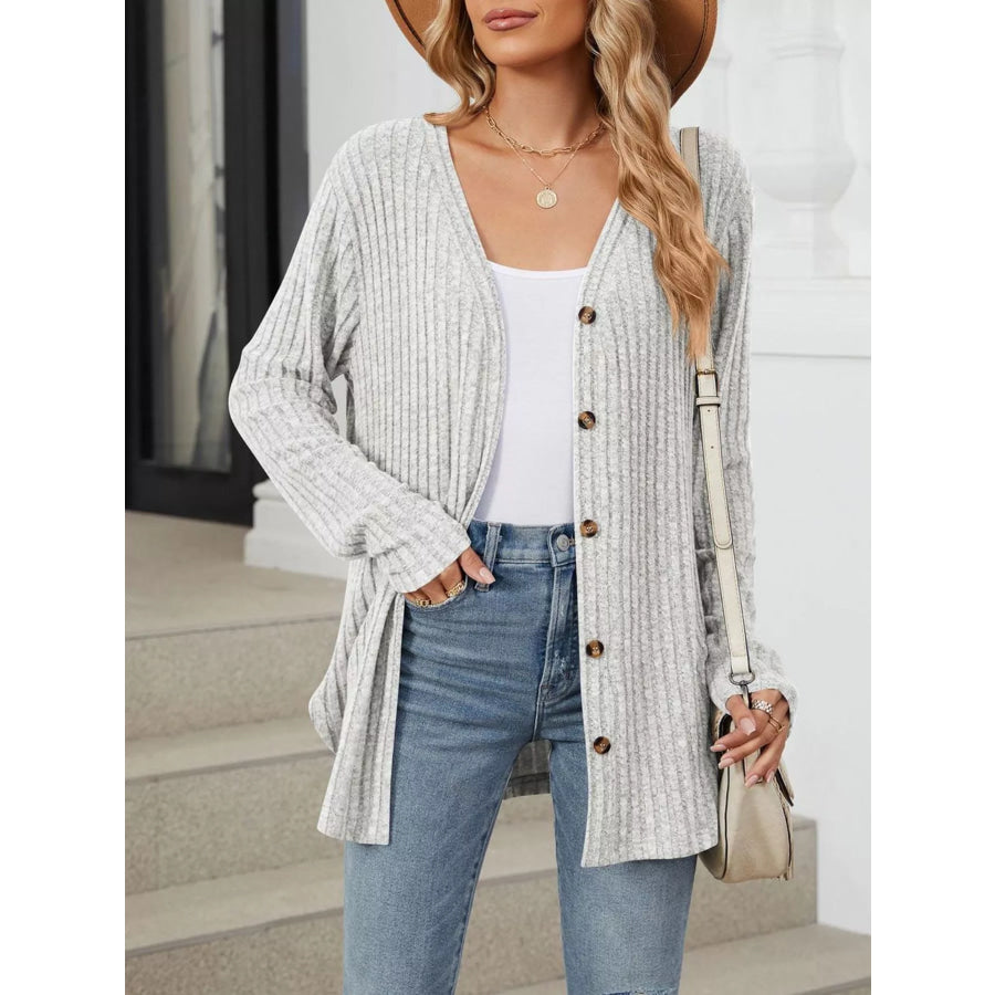 Ribbed Button-Up Cardigan Apparel and Accessories