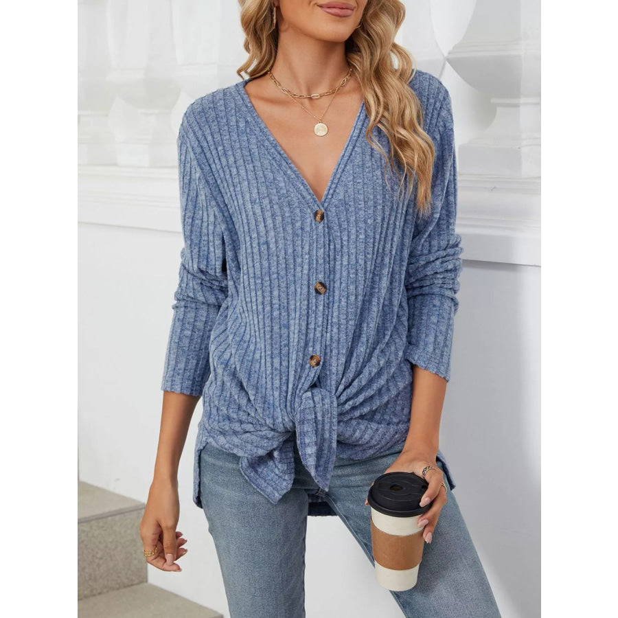 Ribbed Button-Up Cardigan Apparel and Accessories